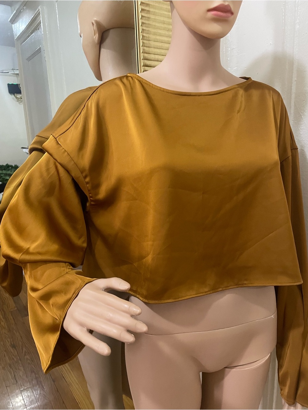 NAP Satin-Look Blouse in Mustard - Picture 11 of 16